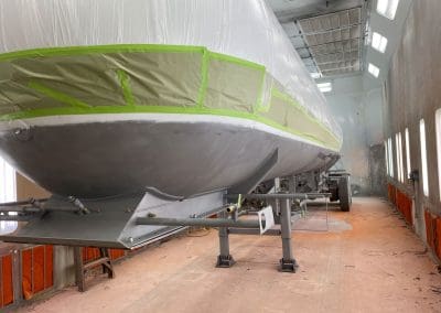 masked and prepared pill semi trailer for propane transportation ready for the second color to match the fleet specialized color combination.